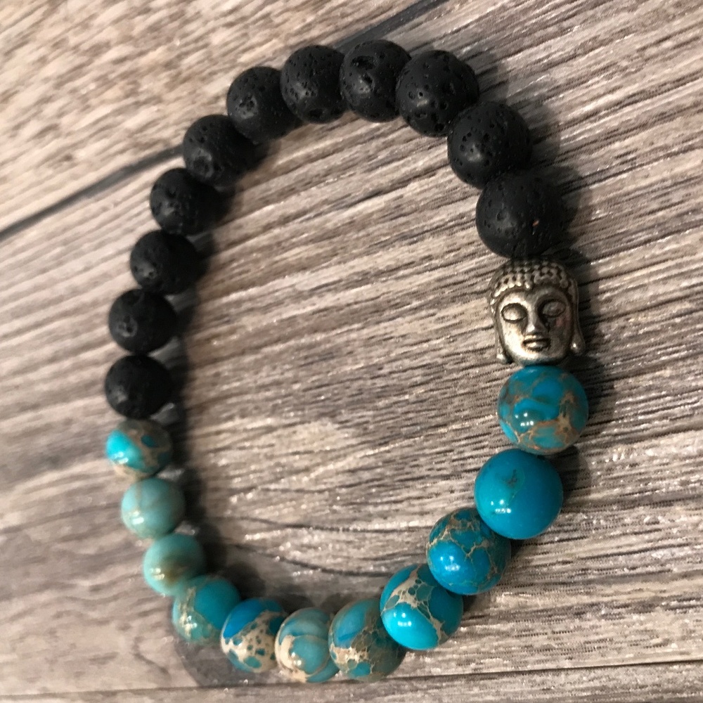 Turquoise, Gold & Black Diffuser Bracelet With Bu… - image 6